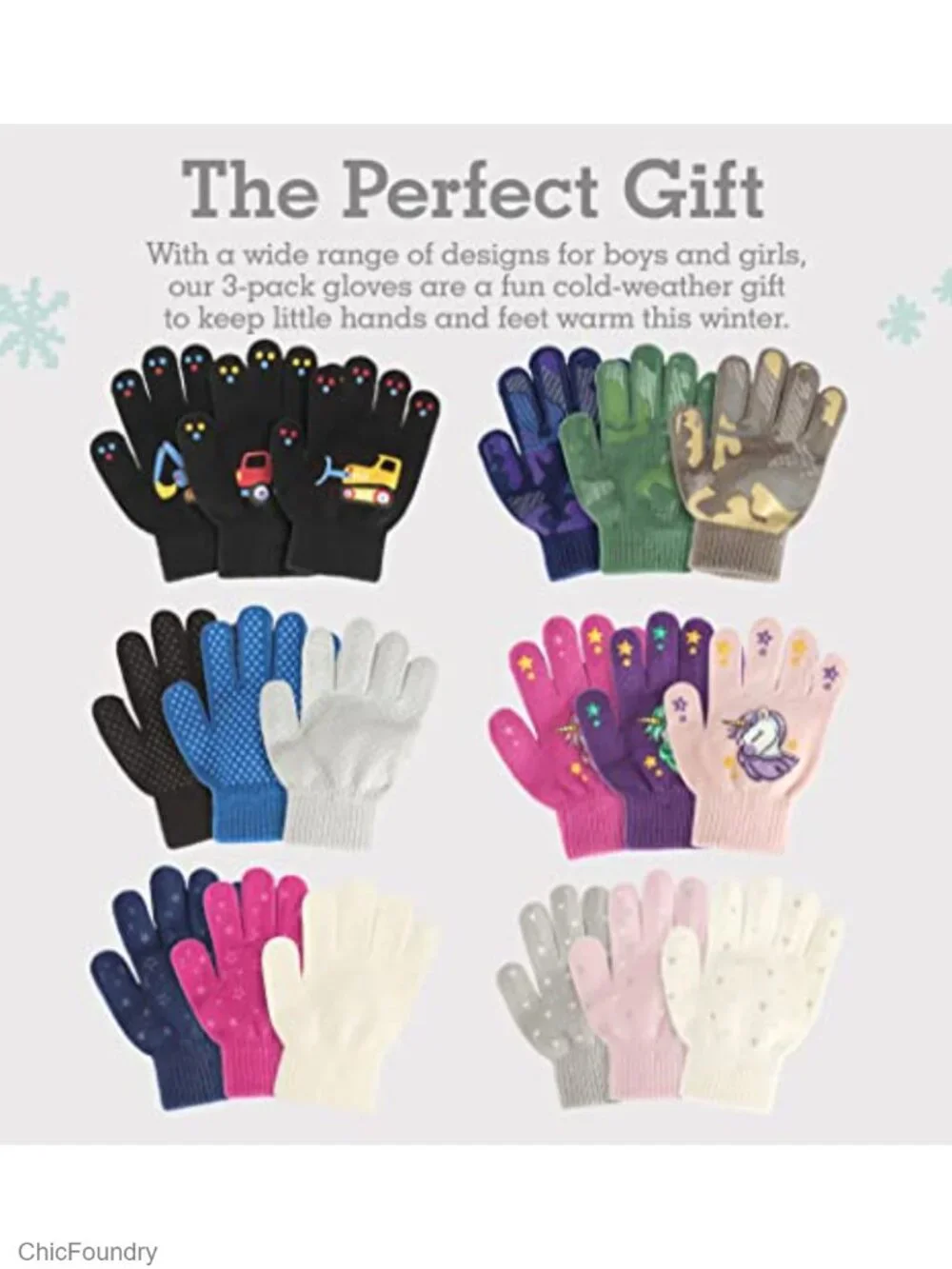 Kids Winter Gloves - 3 Pack - Soft Acrylic Spandex Knit Gloves for Cold Weather